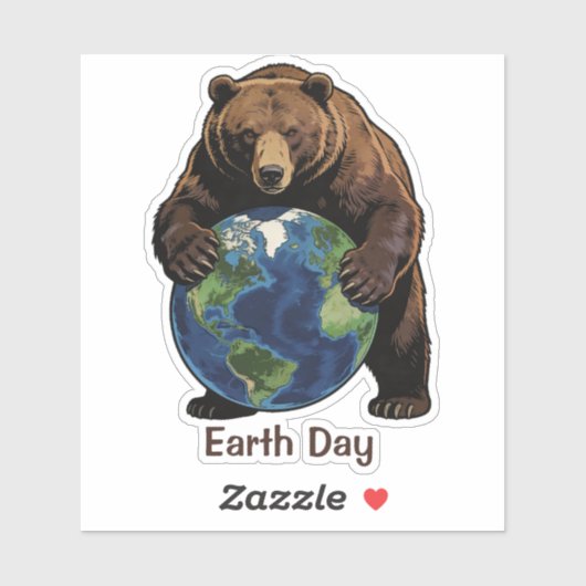 Earth Day Bear Hugging Planet Design シール (シート)