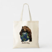 Earth Day Bear Hugging Planet Design トートバッグ (裏面)