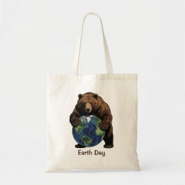 Earth Day Bear Hugging Planet Design トートバッグ