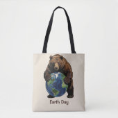 Earth Day Bear Hugging Planet Design トートバッグ (正面)