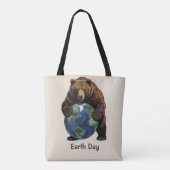 Earth Day Bear Hugging Planet Design トートバッグ (裏面)