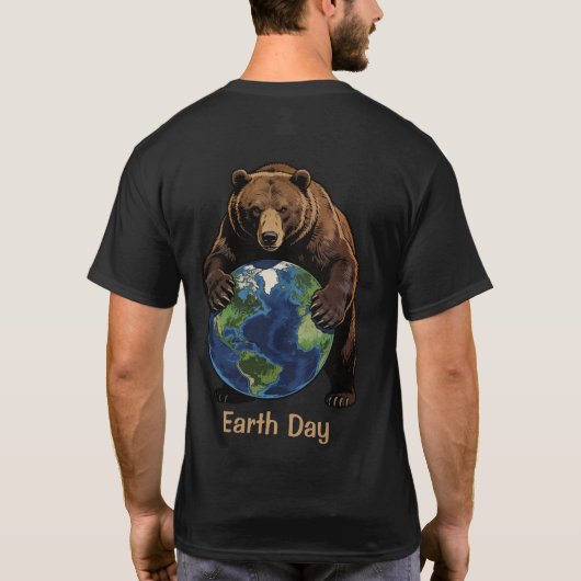 Earth Day Bear Hugging Planet Design Tシャツ (裏面)