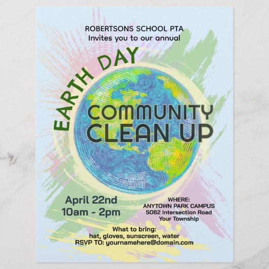 Earth Day Community Clean Up Poster Hand-Drawn チラシ (正面)