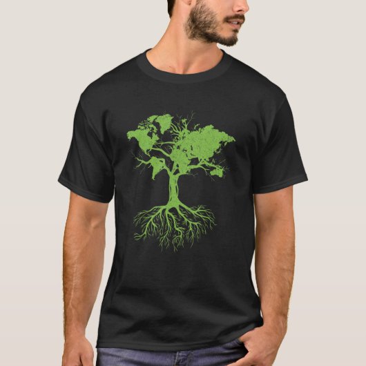 Earth Day Cute World Map Tree Pro Environment Pla Tシャツ (正面)