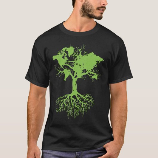 Earth Day  Cute World Map Tree Pro Environment Pla Tシャツ (正面)