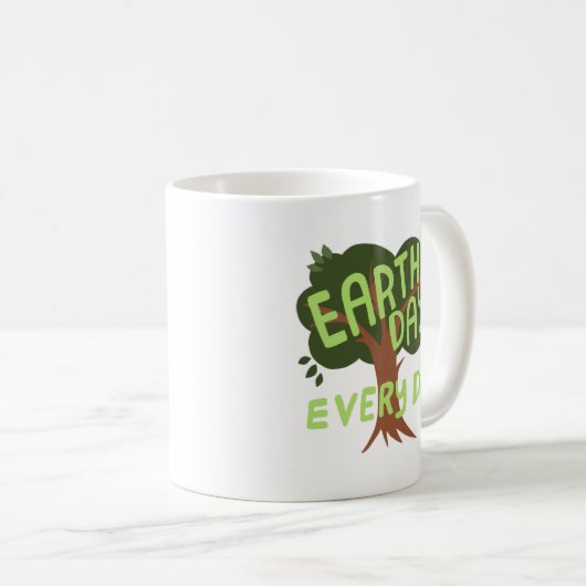 EARTH DAY EVERY DAY HANDLETTERED Tree コーヒーマグカップ (正面右)