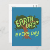 EARTH DAY EVERY DAY HANDLETTERED Tree ポストカード (正面/裏面)