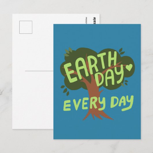 EARTH DAY EVERY DAY HANDLETTERED Tree ポストカード (正面/裏面)
