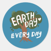 EARTH DAY EVERY DAY HANDLETTERED Tree ラウンドシール (正面)