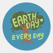 EARTH DAY EVERY DAY HANDLETTERED Tree ラウンドシール (正面)