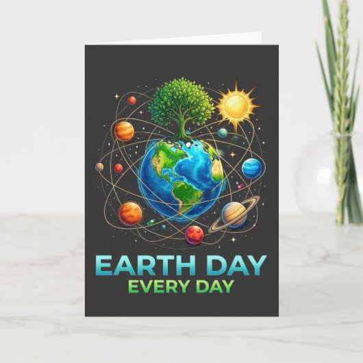 Earth Day Every Day Planet Earth Solar System Tree カード (正面)