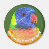 Earth Day Every Day Rainbow Lorikeet Parrot写真 マグネット (正面)