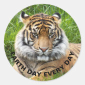 Earth Day Every Day Sumatran Tiger写真 ラウンドシール (正面)