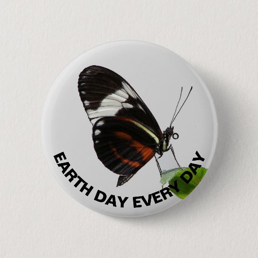 Earth Day Every Day Tiger Longwing Butterfly写真 缶バッジ (正面)