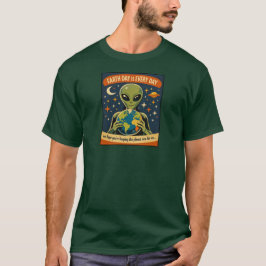 Earth Day retro alien space illustration Tシャツ