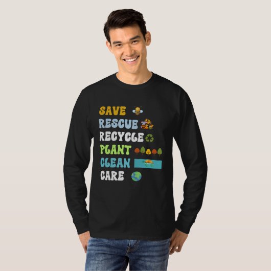 Earth Day Save Bees Rescue Animals Recycle Plastic Tシャツ (正面フル)