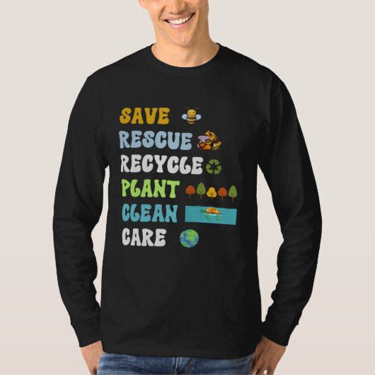 Earth Day Save Bees Rescue Animals Recycle Plastic Tシャツ (正面)