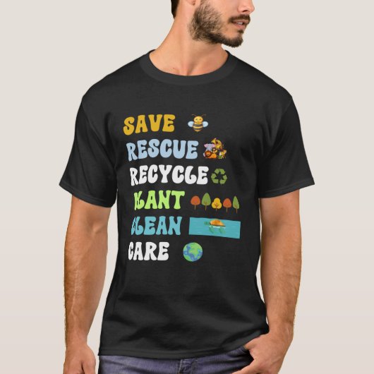 Earth Day Save Bees Rescue Animals Recycle Plastic Tシャツ (正面)