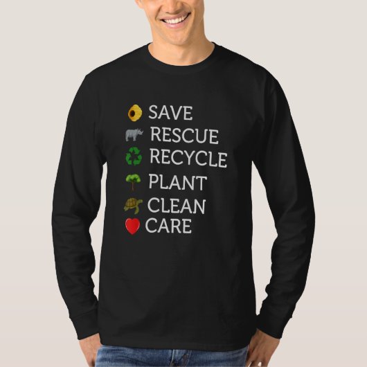 Earth Day Save rescue Plant Clean Care Turtle Anim Tシャツ (正面)