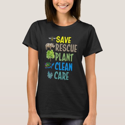Earth Day Save rescue Plant Clean Care Turtle Anim Tシャツ (正面)