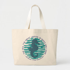 Earth Day, Seahorse and Waves, Clean The Ocean ラージトートバッグ