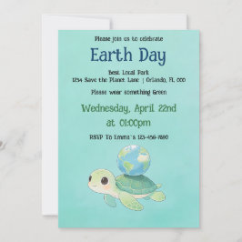 Earth Day Turtle with Globe 招待状