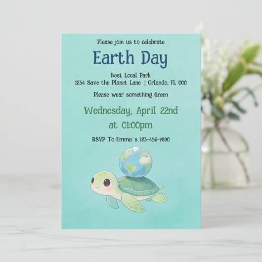 Earth Day Turtle with Globe 招待状 (スタンド正面)