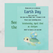 Earth Day Turtle with Globe 招待状 (正面/裏面)