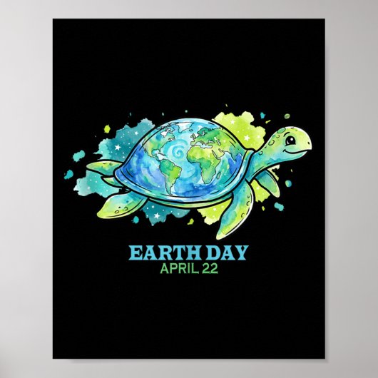 Earth day watercolor sea turtle globe shell save ポスター (正面)
