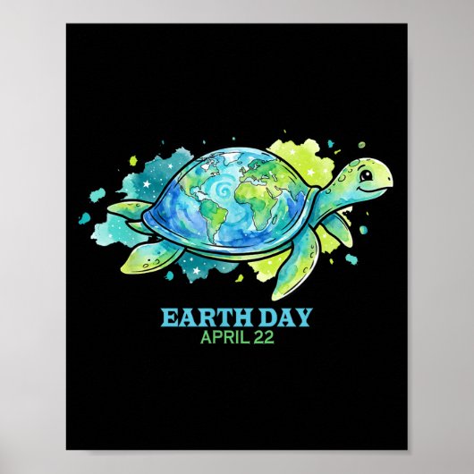Earth day watercolor sea turtle globe shell save ポスター (正面)