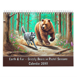 Earth & Fur – Grizzly Bears in Pastel Seasons カレンダー