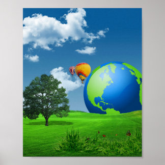 Earth Globe Balloons Frutiger Aero ポスター