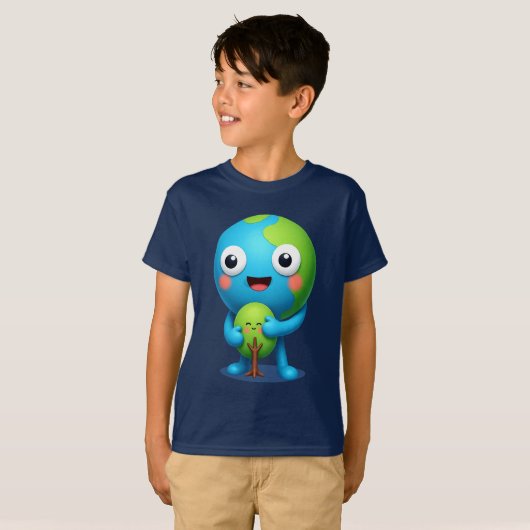 Earth Hugging Tree T-Shirt Cute Planet Tシャツ (正面フル)