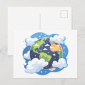 Earth Illustration with Clouds in Space シーズンポストカード (正面/裏面)
