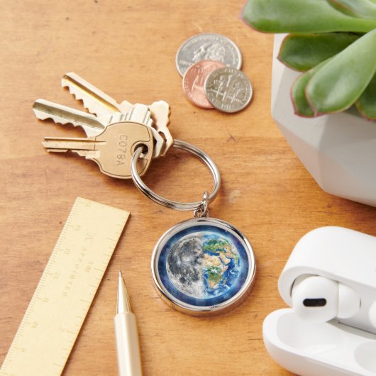 Earth & Moon Watercolor Galaxy Celestial Design キーホルダー (デスク)