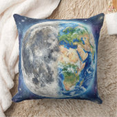 Earth & Moon Watercolor Galaxy Celestial Design クッション (ブランケット)