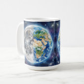 Earth & Moon Watercolor Galaxy Celestial Design コーヒーマグカップ (正面左)