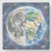 Earth & Moon Watercolor Galaxy Celestial Design ストーンコースター (正面)