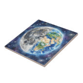 Earth & Moon Watercolor Galaxy Celestial Design タイル (側面)