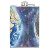 Earth & Moon Watercolor Galaxy Celestial Design フラスク (裏面)