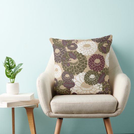 Earth Nude Tone Floral Throw Pillow クッション (椅子)