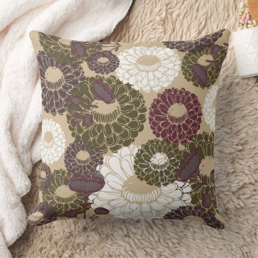 Earth Nude Tone Floral Throw Pillow クッション (ブランケット)