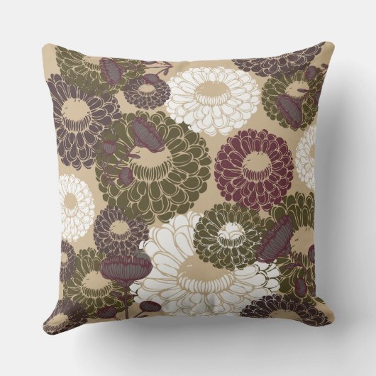 Earth Nude Tone Floral Throw Pillow クッション (裏面)