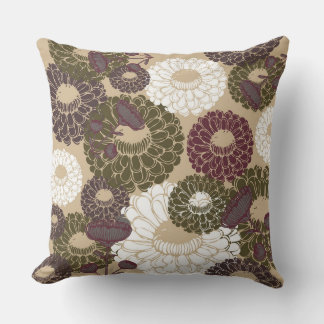Earth Nude Tone Floral Throw Pillow クッション