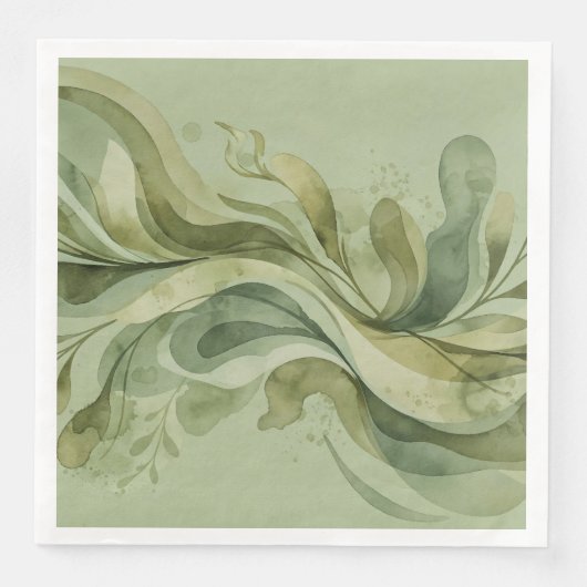 Earth Song Flowing Abstract Sage & Olive Greens (正面)