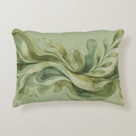 Earth Song Flowing Abstract Sage & Olive Greens アクセントクッション