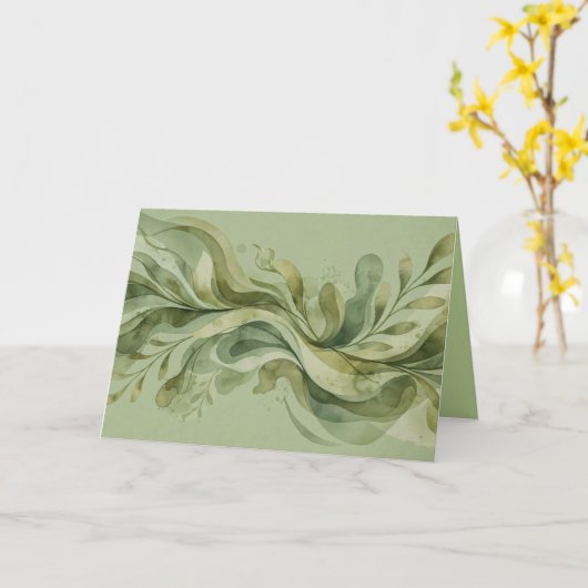 Earth Song Flowing Abstract Sage & Olive Greens カード (黄色い花)