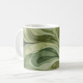 Earth Song Flowing Abstract Sage & Olive Greens コーヒーマグカップ