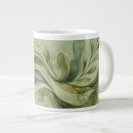 Earth Song Flowing Abstract Sage & Olive Greens ジャンボコーヒーマグカップ