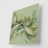 Earth Song Flowing Abstract Sage & Olive Greens スクエア壁時計 (傾斜)